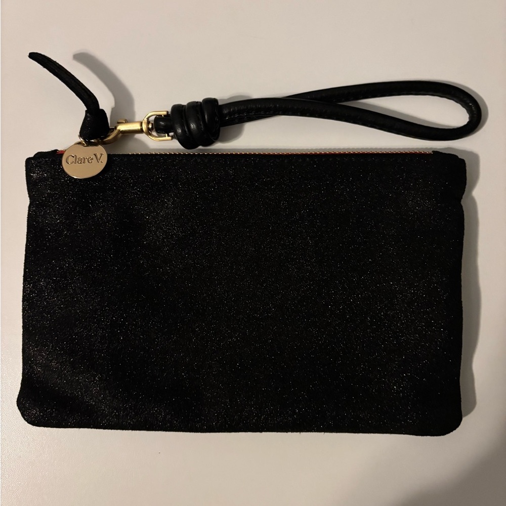 Clare V Black Sparkle Pouch Clutch w/ Vera Bradley Knotted Wristlet Strap